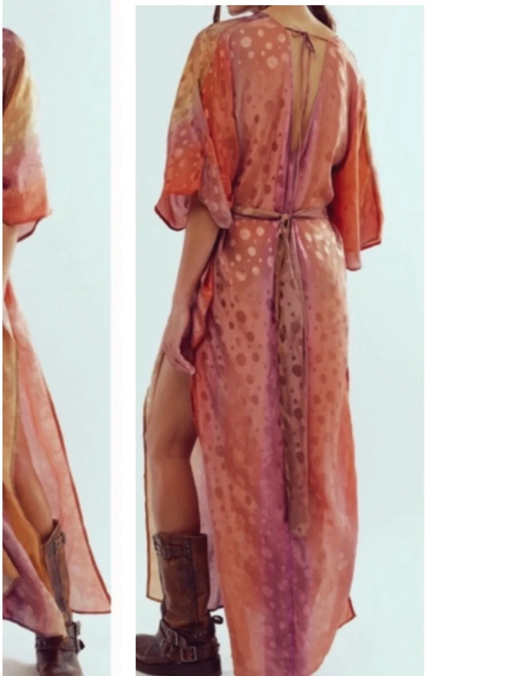 FREE PEOPLE ELECTRIC UNIVERSE BELTED SILKY KAFTAN REVERSIBLE MAXI DRESS ML